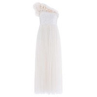Raindrop Bodice One-Shoulder Ankle Gown Champagne