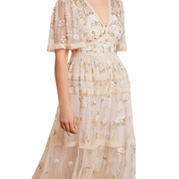 Shimmer Primrose Midi Dress Champagne