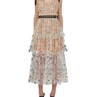 Star Mesh Midi Dress Beige