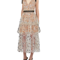 Star Mesh Midi Dress Beige