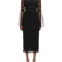 Black Dot Mesh Midi Dress Black
