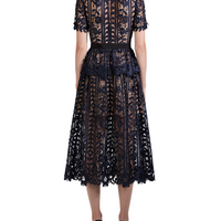 Navy Lace Midi Dress Blue