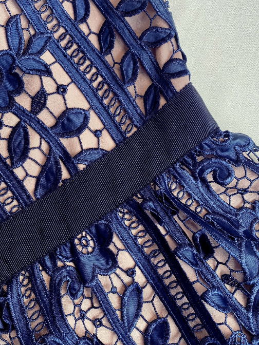 Navy Lace Midi Dress Blue