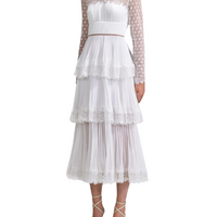 WHITE CHIFFON TIERED MIDI DRESS White