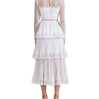 WHITE CHIFFON TIERED MIDI DRESS White