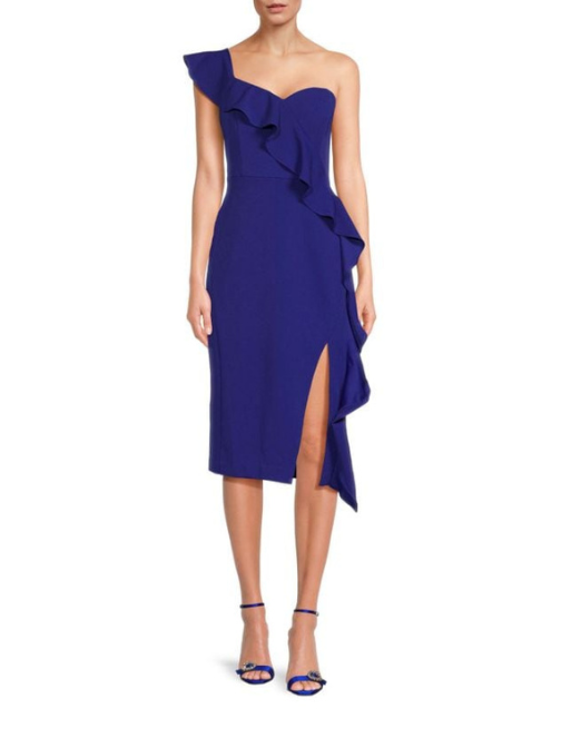 Ruffle Cocktail Midi Dress Blue