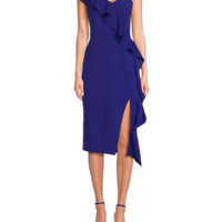 Ruffle Cocktail Midi Dress Blue