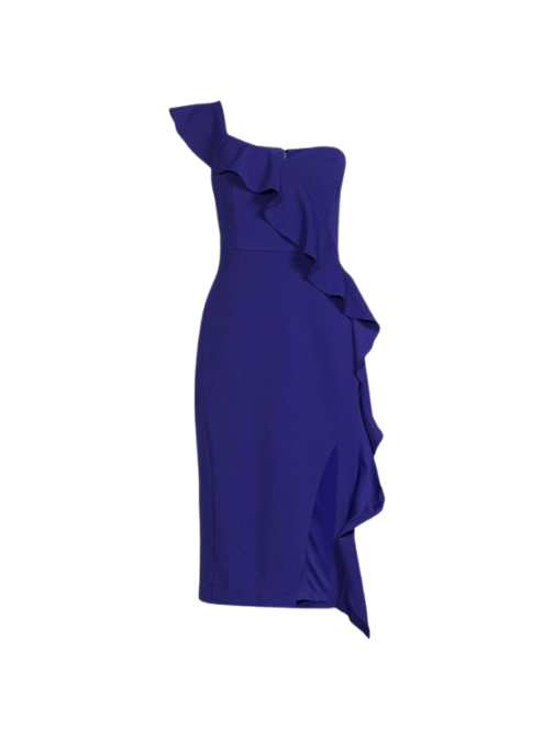 Ruffle Cocktail Midi Dress Blue