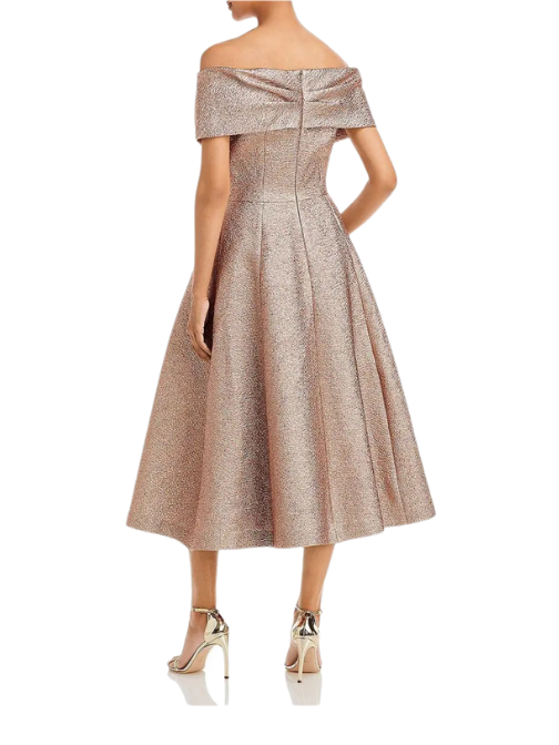 Off The Shoulder Metallic Midi Dress Rosegold