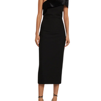 Asymmetric Stretch Cady Midi Dress Black