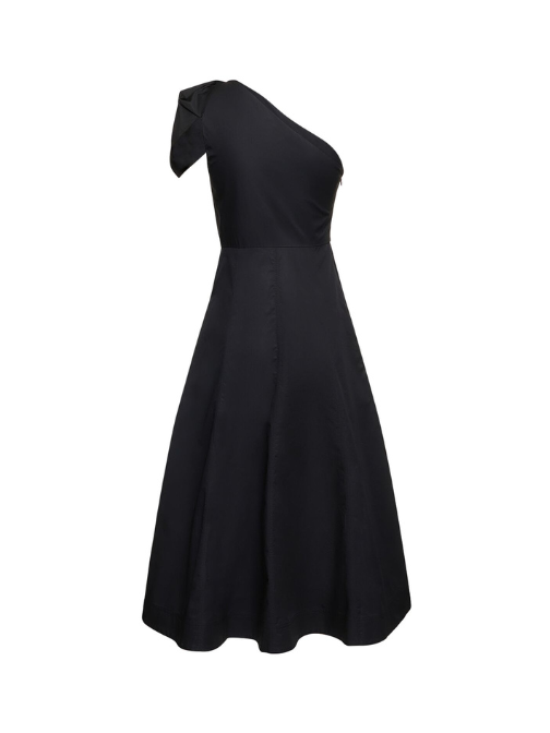 Asymmetric Cotton Poplin Midi Dress Black