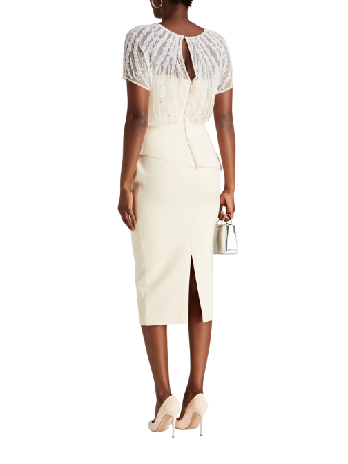 Cole Embellished Tulle Midi Dress White