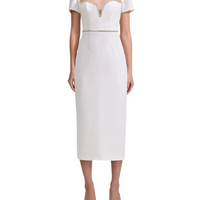 White Crepe Diamante Midi Dress White