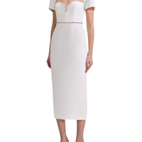 White Crepe Diamante Midi Dress White