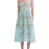 Cord Lace Diamante Midi Dress Blue