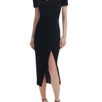 Velvet Iris Midi Dress Black