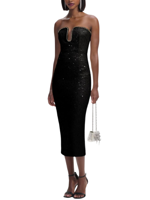 Sequin Boucle Midi Dress Black