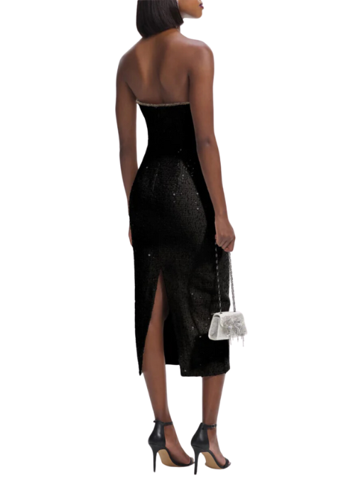 Sequin Boucle Midi Dress Black