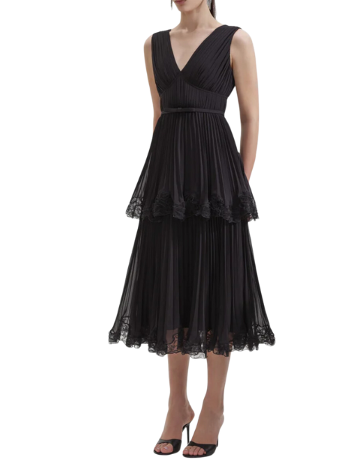 Chiffon Tier Midi Dress Black