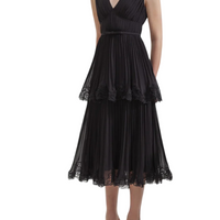 Chiffon Tier Midi Dress Black