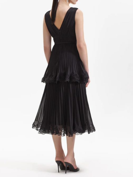 Chiffon Tier Midi Dress Black