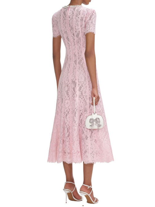Pink Lace Embellished Midi Dress Pink