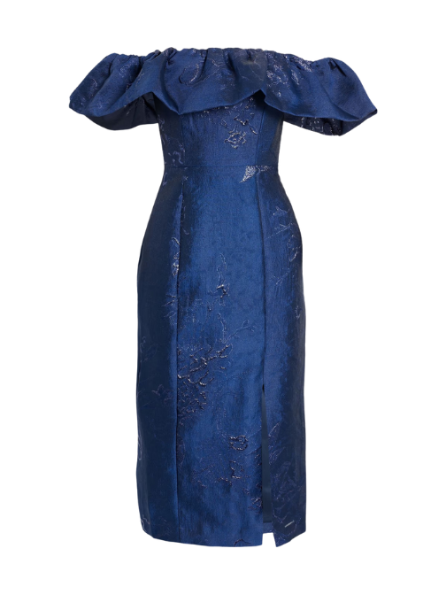 Off the shoulder metallic midi dress Blue