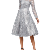 Akara Long Sleeve A Line Midi Dress Silver