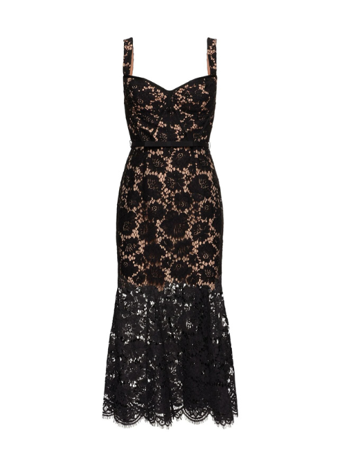 Black Fine Lace Midi Dress Black