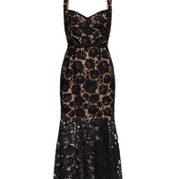 Black Fine Lace Midi Dress Black