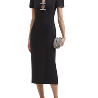 Black Crepe Diamante Bow Midi Dress Black