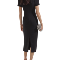 Black Crepe Diamante Bow Midi Dress Black