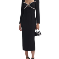 Black Diamante Bow Midi Dress Black