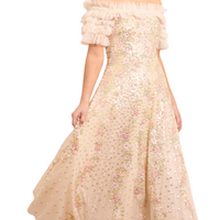 Confetti Ruffle Off-Shoulder Gown Champagne