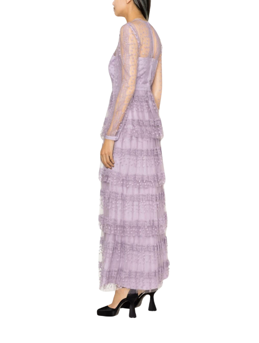 Lilac Tiered Lace Maxi Dress
