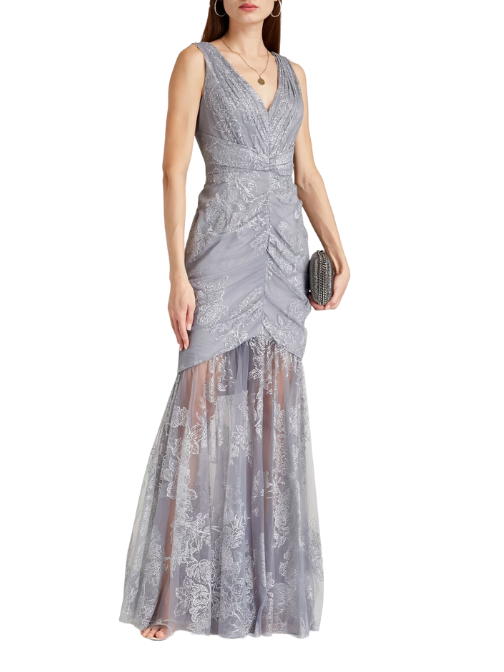 Ruched Glittered Tulle Gown