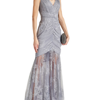 Ruched Glittered Tulle Gown