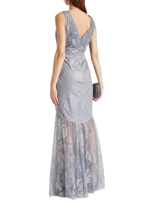 Ruched Glittered Tulle Gown