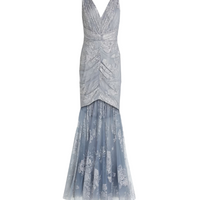 Ruched Glittered Tulle Gown