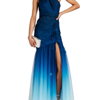 One-Shoulder Floral-Appliquéd Dégradé Tulle Gown