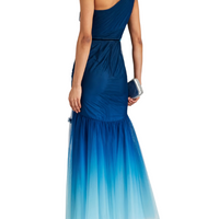 One-Shoulder Floral-Appliquéd Dégradé Tulle Gown