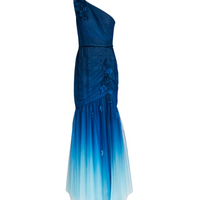 One-Shoulder Floral-Appliquéd Dégradé Tulle Gown