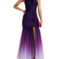 One-Shoulder Floral-Appliquéd Dégradé Tulle Gown