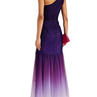 One-Shoulder Floral-Appliquéd Dégradé Tulle Gown