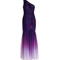 One-Shoulder Floral-Appliquéd Dégradé Tulle Gown