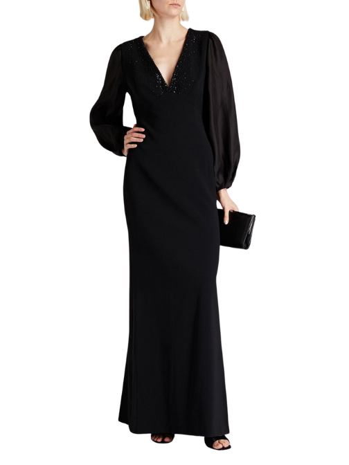 Gigi Embellished Crepe-Paneled Organza Gown