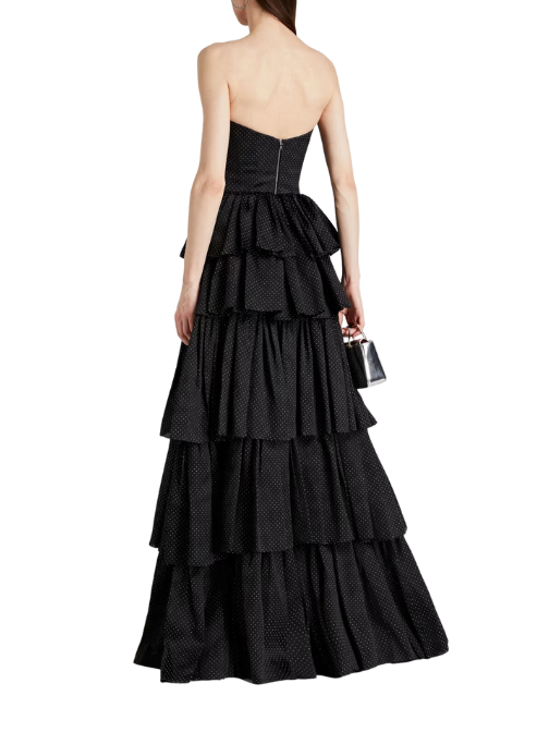 Strapless Tiered Studded Silk-Organza Gown
