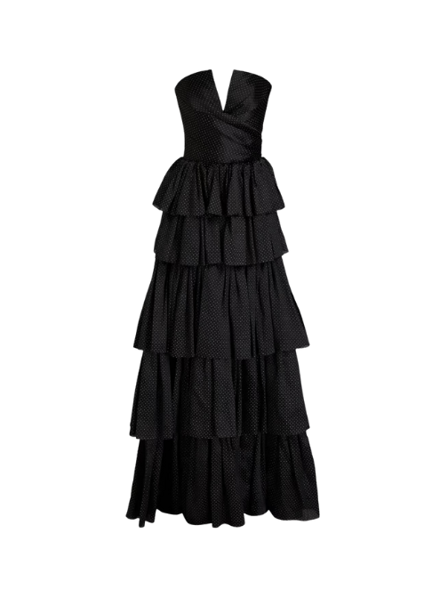 Strapless Tiered Studded Silk-Organza Gown