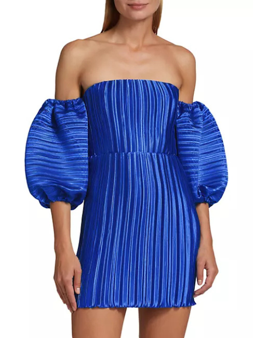 Sirene Pleated Off-The-Shoulder Minidress Blue
