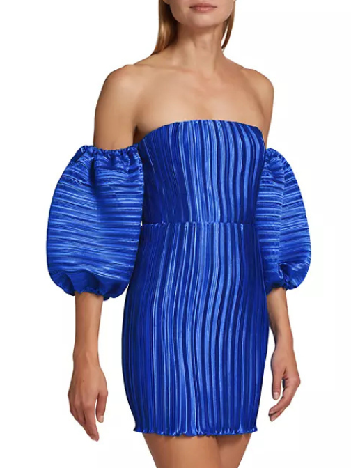 Sirene Pleated Off-The-Shoulder Minidress Blue